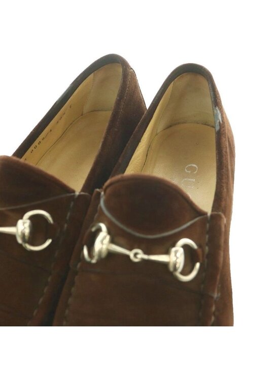 Gucci Suede Loafers Horsebit Low Heels Round Toe 40.5 Brown SS main image 8